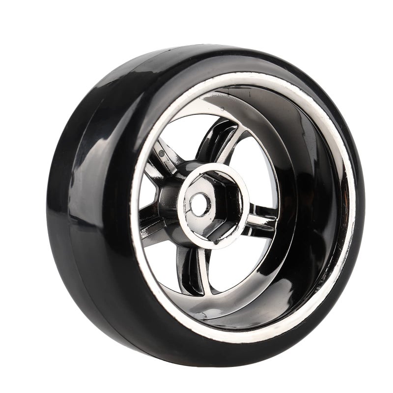 Shaluoman Plating 5-Spoke 12mm Hub Wheel Rims with Hard Plastic Tires for RC 1:10 Drift Car Color Black, 1/10 RC Tires and Wheels for 1/10 Redcat HSP HPI RC Drift Cars - Image 3